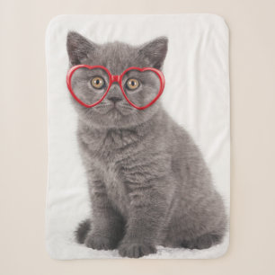 Cutest Baby Animals   Kitten Heart Glasses Sherpa Blanket