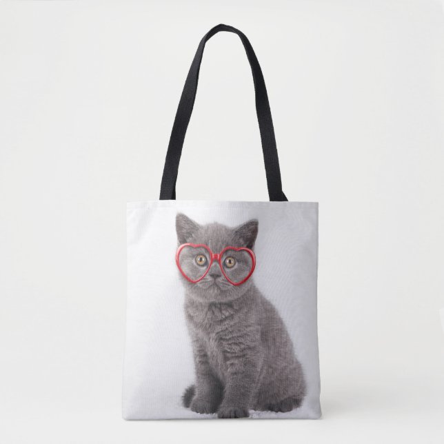 Cutest Baby Animals | Kitten Heart Glasses Tote Bag (Front)
