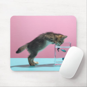 Cutest Baby Animals Kitten Looking at Fish Bowl Mouse Pad