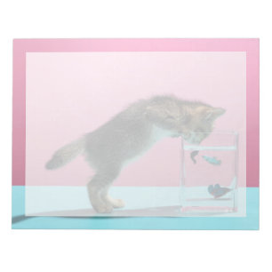 Cutest Baby Animals Kitten Looking at Fish Bowl Notepad