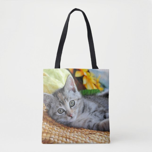 Cutest Baby Animals | Kitten Lounging Tote Bag (Front)