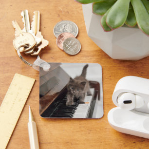 Cutest Baby Animals Kitten on Piano Key Ring