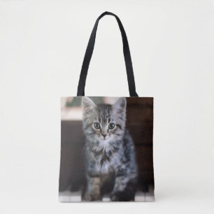 Cutest Baby Animals Kitten on Piano Keys Tote Bag