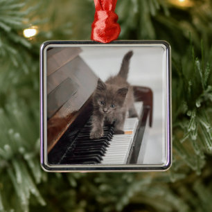 Cutest Baby Animals   Kitten on Piano Metal Ornament