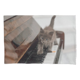 Cutest Baby Animals Kitten on Piano Pillowcase