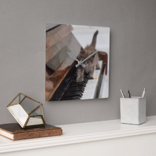 Cutest Baby Animals   Kitten on Piano Square Wall Clock