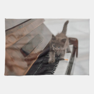 Cutest Baby Animals Kitten on Piano Tea Towel