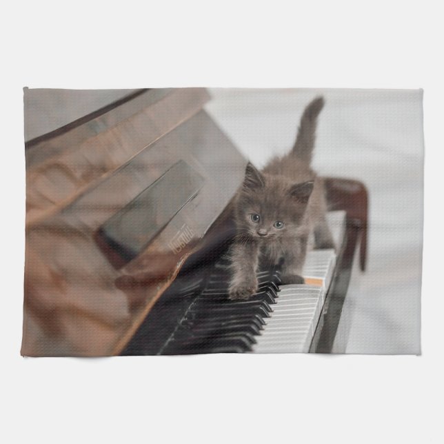 Cutest Baby Animals | Kitten on Piano Tea Towel (Horizontal)