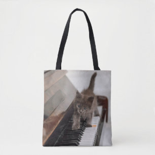 Cutest Baby Animals Kitten on Piano Tote Bag