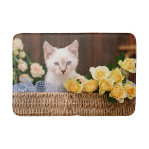 Cutest Baby Animals Kitten & Yellow Roses Bath Mat