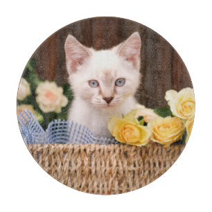 Cutest Baby Animals Kitten & Yellow Roses Cutting Board