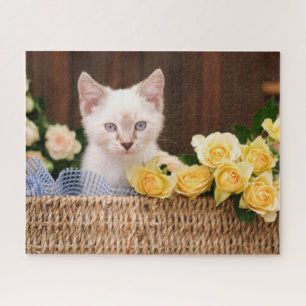 Cutest Baby Animals   Kitten & Yellow Roses Jigsaw Puzzle