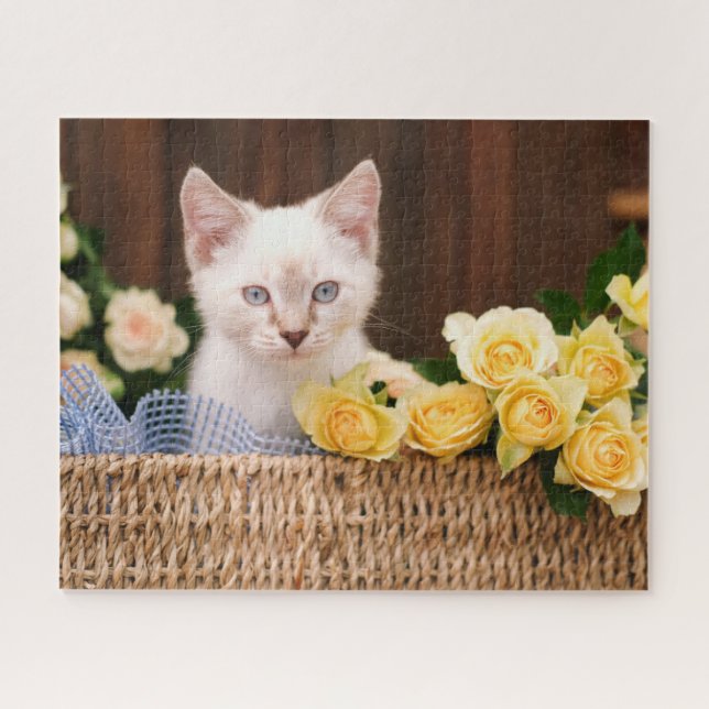 Cutest Baby Animals | Kitten & Yellow Roses Jigsaw Puzzle (Horizontal)