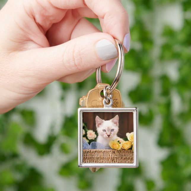 Cutest Baby Animals | Kitten & Yellow Roses Key Ring (Hand)