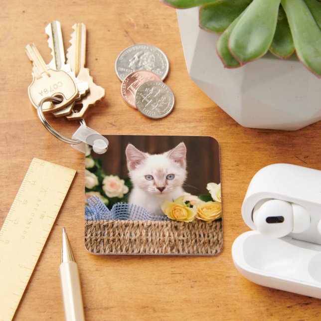 Cutest Baby Animals | Kitten & Yellow Roses Key Ring (Desk)