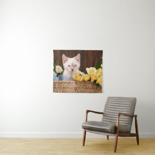 Cutest Baby Animals Kitten & Yellow Roses Tapestry
