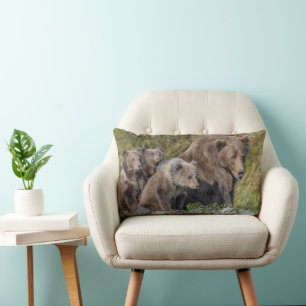 Cutest Baby Animals Kodiak Mama Bear & Cubs Lumbar Cushion