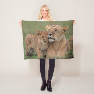 Cutest Baby Animals   Lion Cub & Mother Fleece Blanket