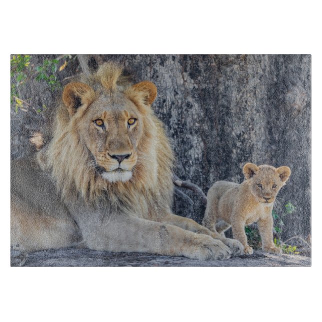 Cutest Baby Animals | Lion Dad & Cub Cutting Board (Front)