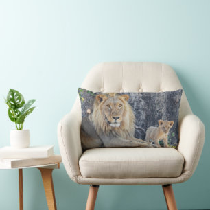 Cutest Baby Animals   Lion Dad & Cub Lumbar Cushion