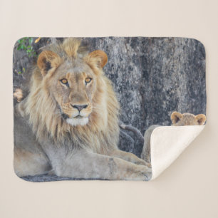 Cutest Baby Animals   Lion Dad & Cub Sherpa Blanket