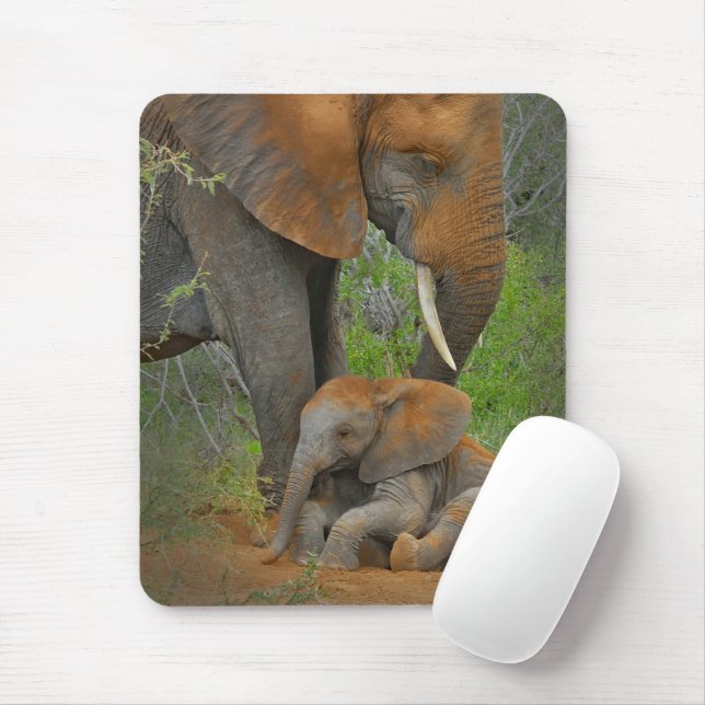 Cutest Baby Animals | Mama Elephant & Baby Mouse Pad (With Mouse)