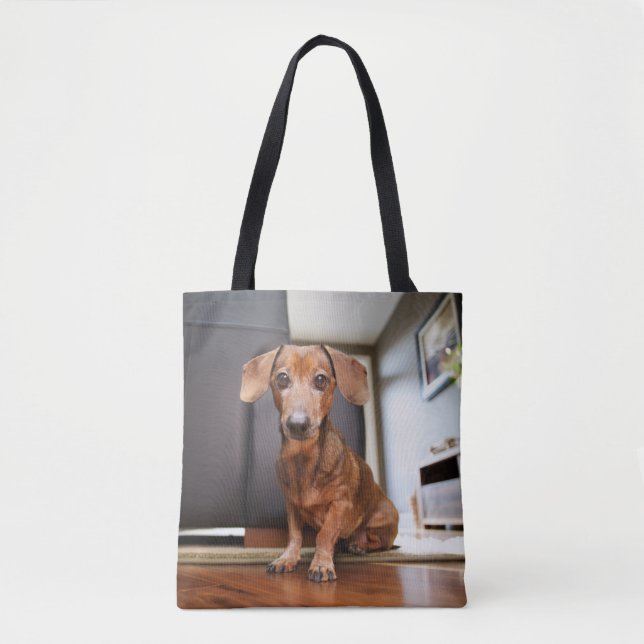 Cutest Baby Animals | Mini Dachshund Puppy Tote Bag (Front)
