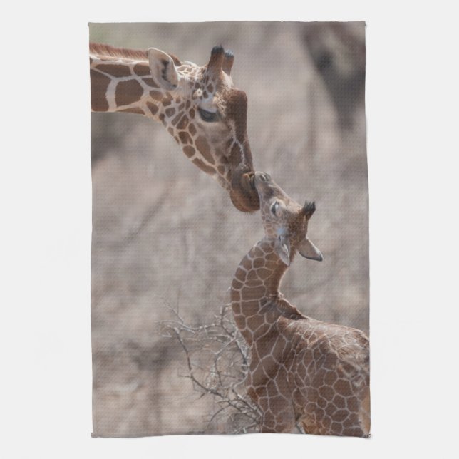 Cutest Baby Animals | Mother and Baby Giraffe Tea Towel (Vertical)