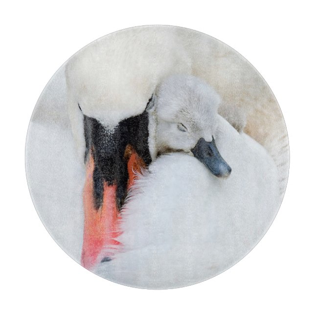 Cutest Baby Animals | Mother & Baby Mute Swan Cutting Board (Front)