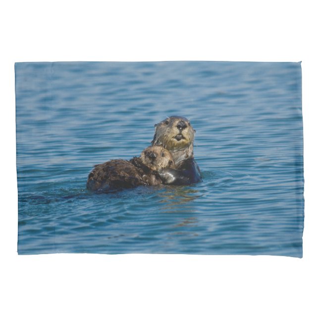 Cutest Baby Animals | Mother & Baby Sea Otter Pillowcase (Front)