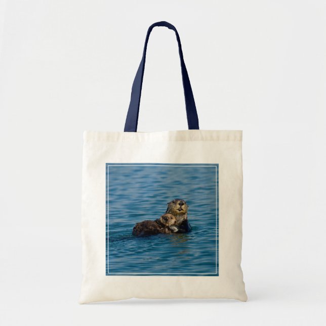Cutest Baby Animals | Mother & Baby Sea Otter Tote Bag (Front)