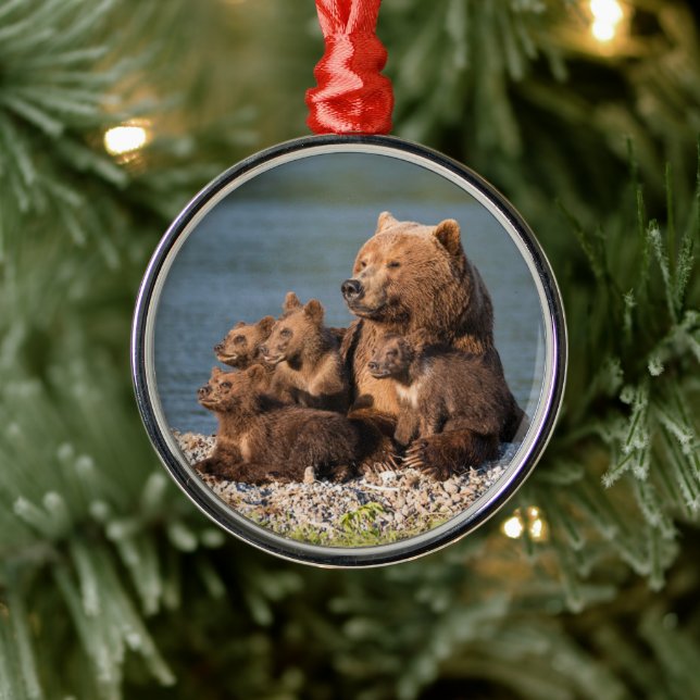 Cutest Baby Animals | Mother Bear & Cubs Metal Ornament (Tree)