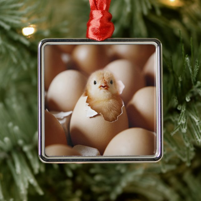 Cutest Baby Animals | New Baby Chick Metal Ornament (Tree)