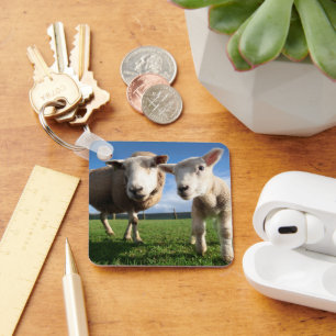 Cutest Baby Animals Newborn Lamb & Mama Key Ring