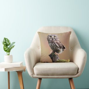 Cutest Baby Animals   Northern Saw Whet Owl Cushion