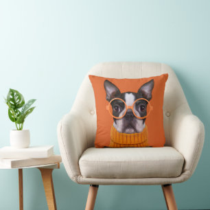 Cutest Baby Animals Orange Boston Terrier Cushion