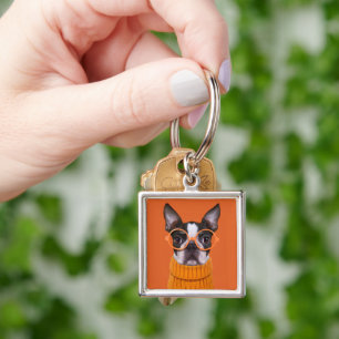 Cutest Baby Animals   Orange Boston Terrier Key Ring
