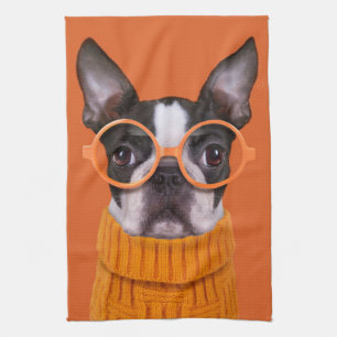 Cutest Baby Animals   Orange Boston Terrier Tea Towel