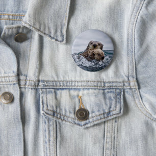 Cutest Baby Animals Otter Baby & Mother 6 Cm Round Badge