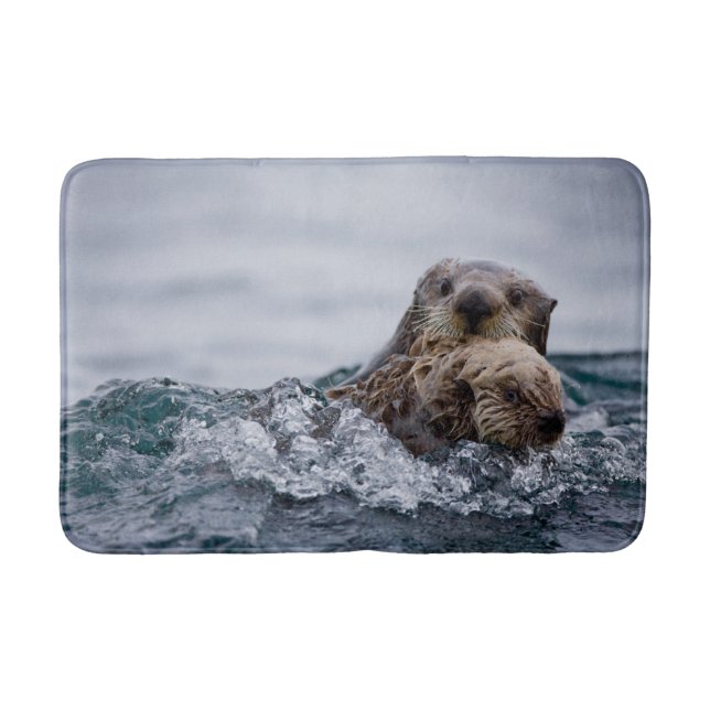 Cutest Baby Animals | Otter Baby & Mother Bath Mat (Front)