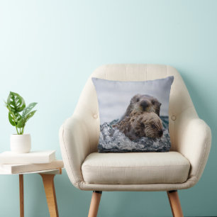 Cutest Baby Animals Otter Baby & Mother Cushion