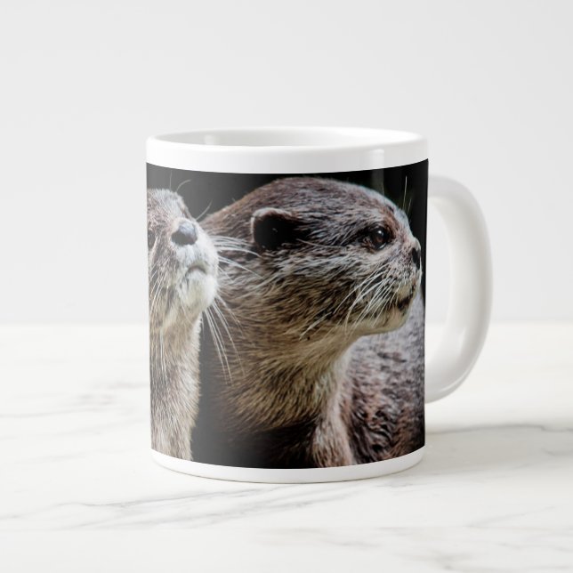 Cutest Baby Animals | Otters Holding Hands Large Coffee Mug (Front Right)