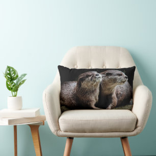 Cutest Baby Animals Otters Holding Hands Lumbar Cushion