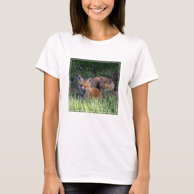 Cutest Baby Animals | Pair of Red Fox Kit Siblings T-Shirt (Front)