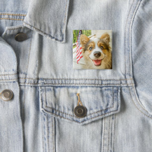Cutest Baby Animals Patriotic Corgi Puppy 15 Cm Square Badge