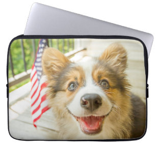 Cutest Baby Animals   Patriotic Corgi Puppy Laptop Sleeve