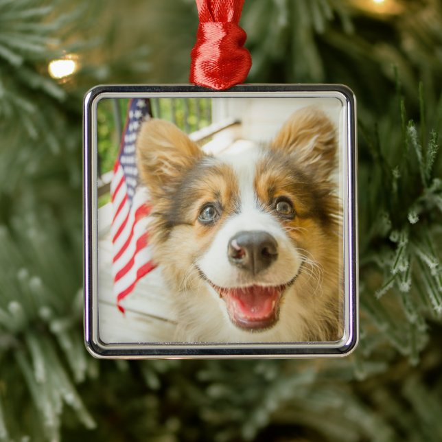 Cutest Baby Animals | Patriotic Corgi Puppy Metal Ornament (Tree)