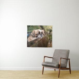 Cutest Baby Animals Pekingese Puppy in Car Tapestry