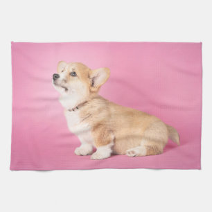Cutest Baby Animals Pink Corgi Puppy Tea Towel