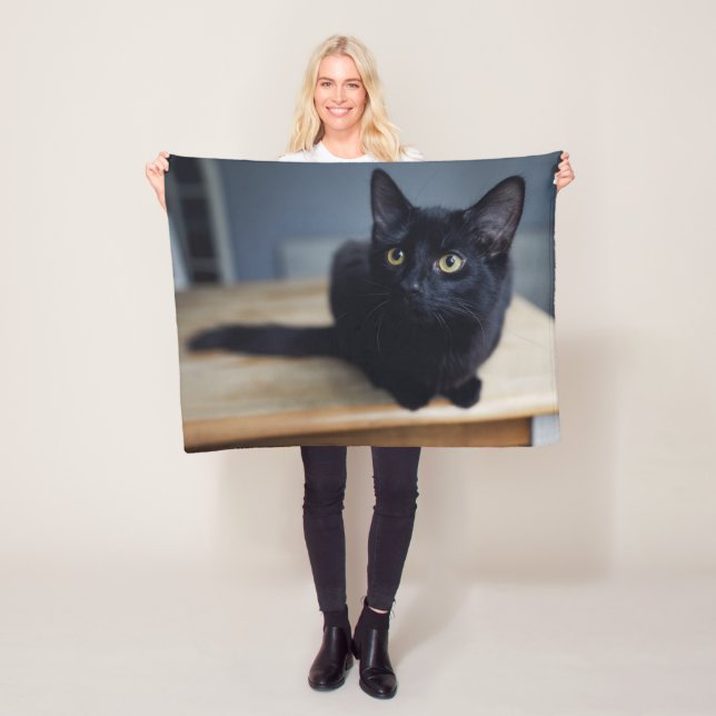 Cutest Baby Animals | Portrait of a Black Cat Fleece Blanket (In Situ)